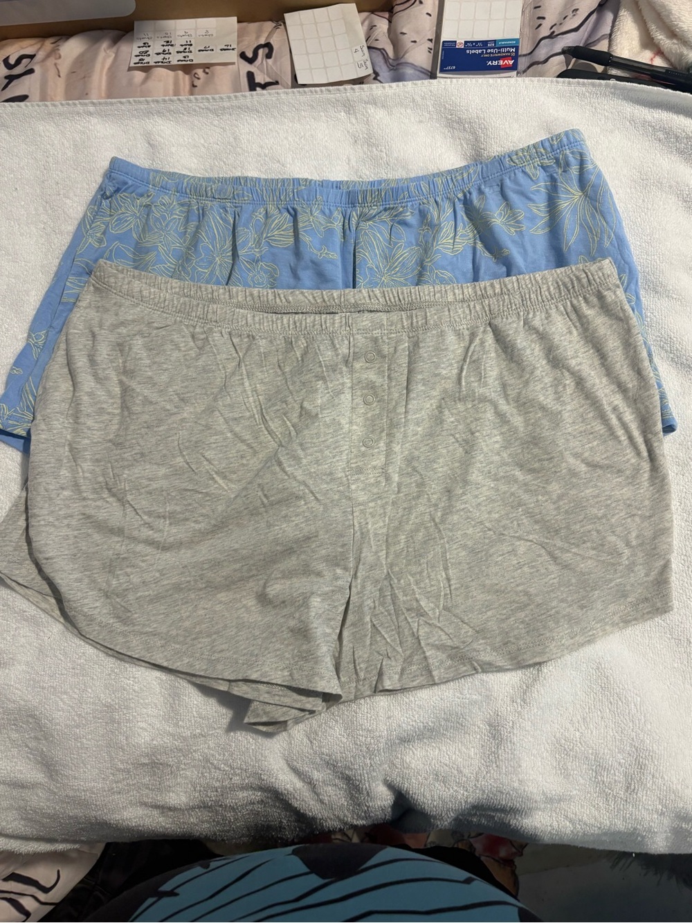 2 Pairs Stars Above Blue Floral & Light Gray Cotton Lounge Shorts Set